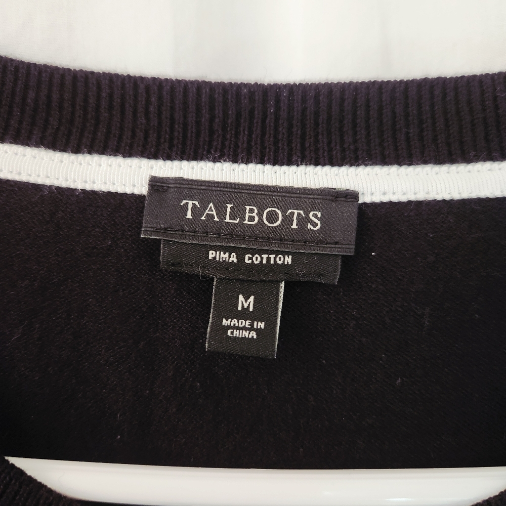 Talbots NWOT Classic Pima Cotton Black Cardigan Buttoned 3/4 Sleeve Size Medium - Picture 2 of 7